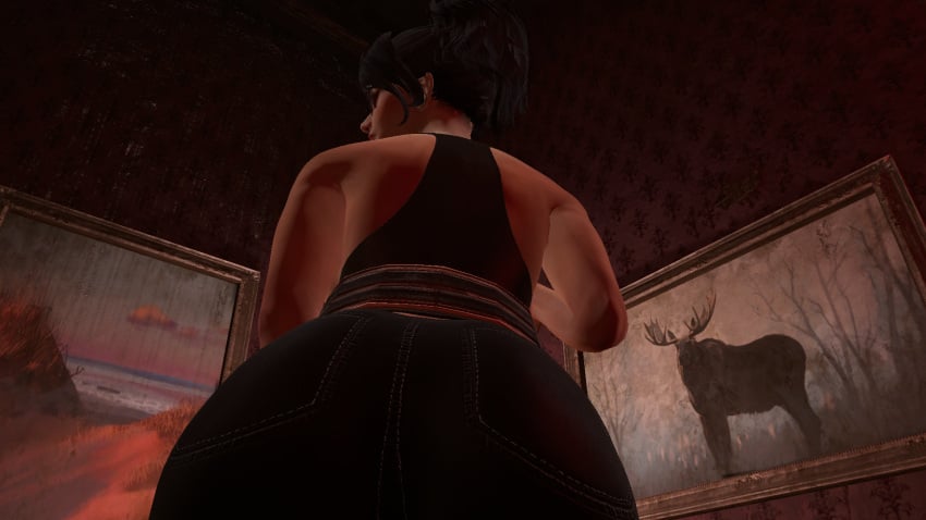 3d 3d_model backview big_ass big_breasts facesitting fallout fallout_4 glasses leather nora_(fallout_4) pov screenshot sideboob