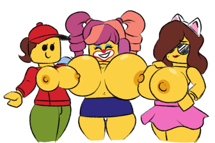 3girls big_breasts lego multiple_girls presenting sirwillydingdong