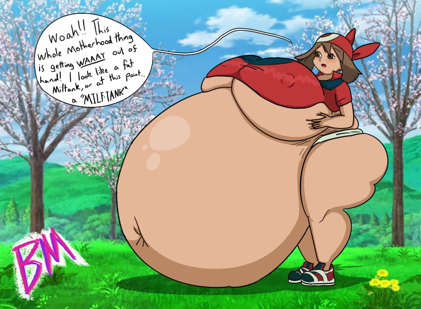 ass big_belly big_breasts booberries_morphs exposed_fat_belly exposed_pregnant_belly fat huge_ass hyper_belly hyper_breasts hyper_pregnancy may_(pokemon) mayternity plump pokemon pokemon_rse pregnant teenager thick_thighs tight_clothing