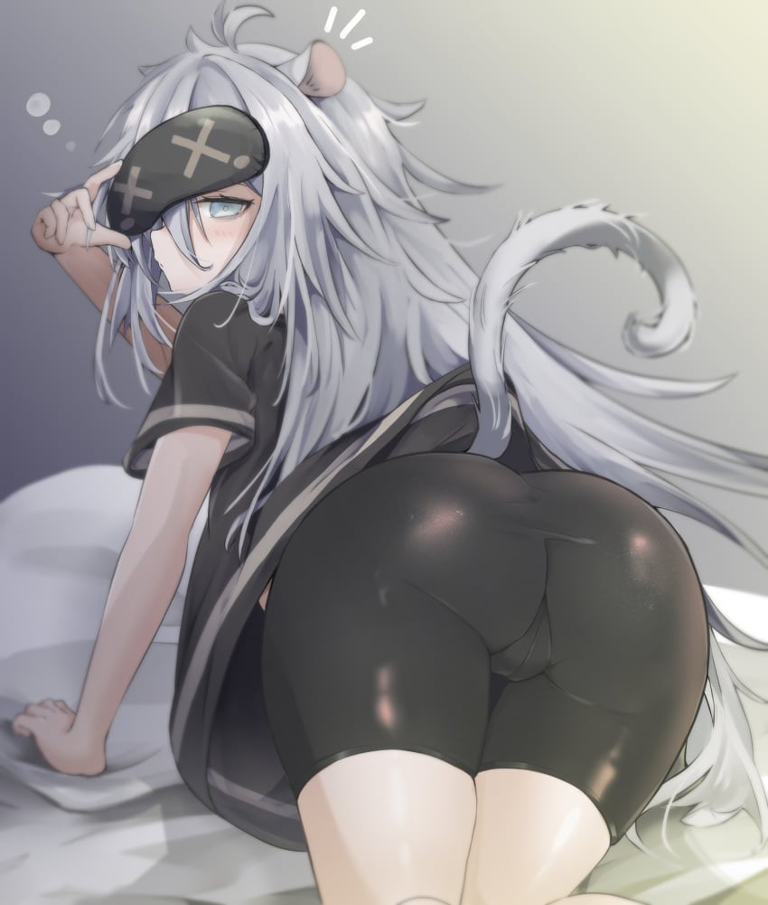 1girls ass ass_focus cameltoe clauvio fat_ass indie_virtual_youtuber looking_at_viewer looking_back lying_on_bed mouse_ears mouse_girl mouse_tail on_bed pussy_outline sleepy spats thighs thighs_together tight_clothing tired_eyes tired_look virtual_youtuber yarareimu