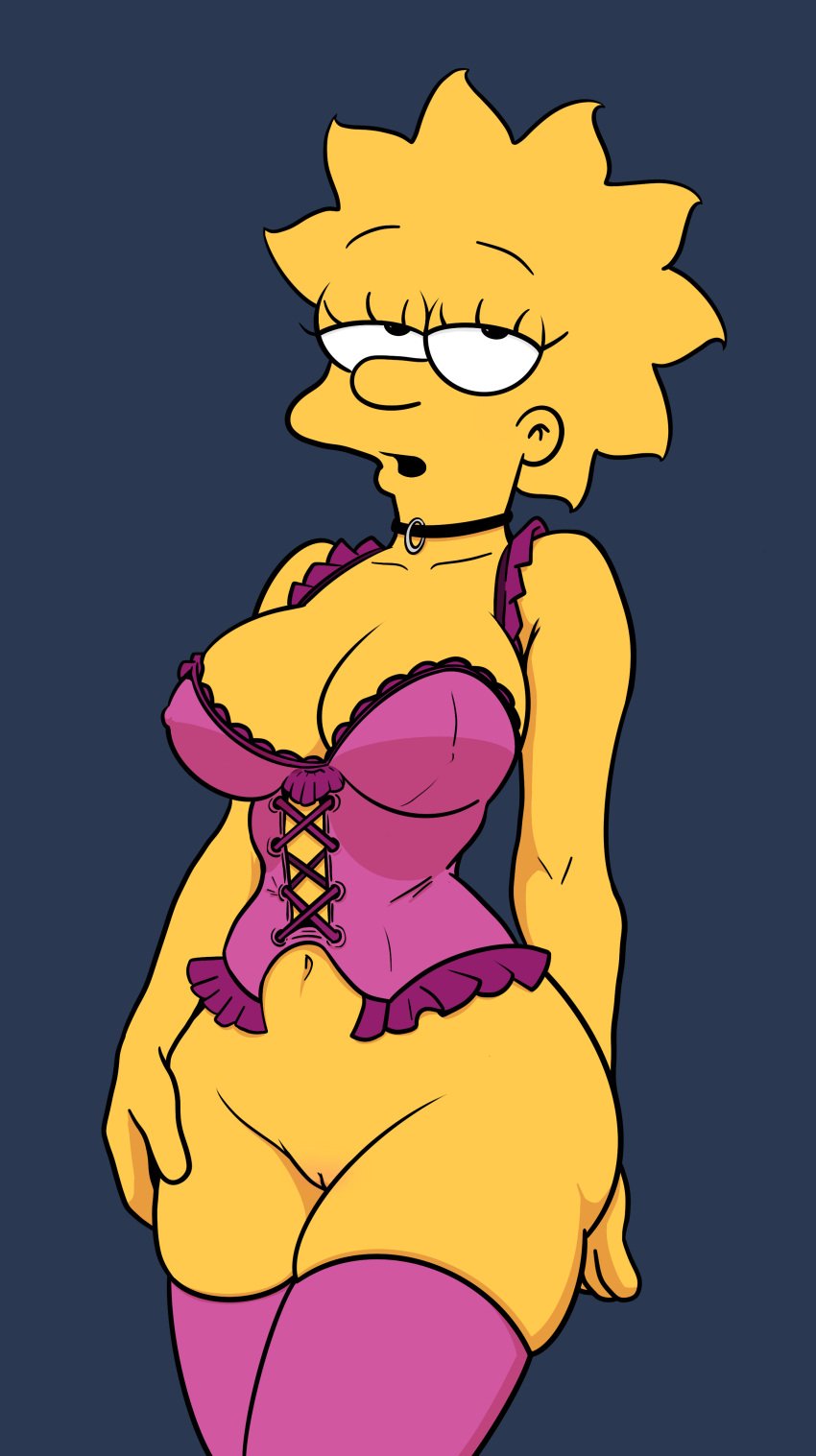 1girls aged_up breasts cleavage collar corset female female_only human lisa_simpson lockandlewd pussy solo solo_female the_simpsons thick_thighs voluptuous voluptuous_female yellow_body yellow_skin