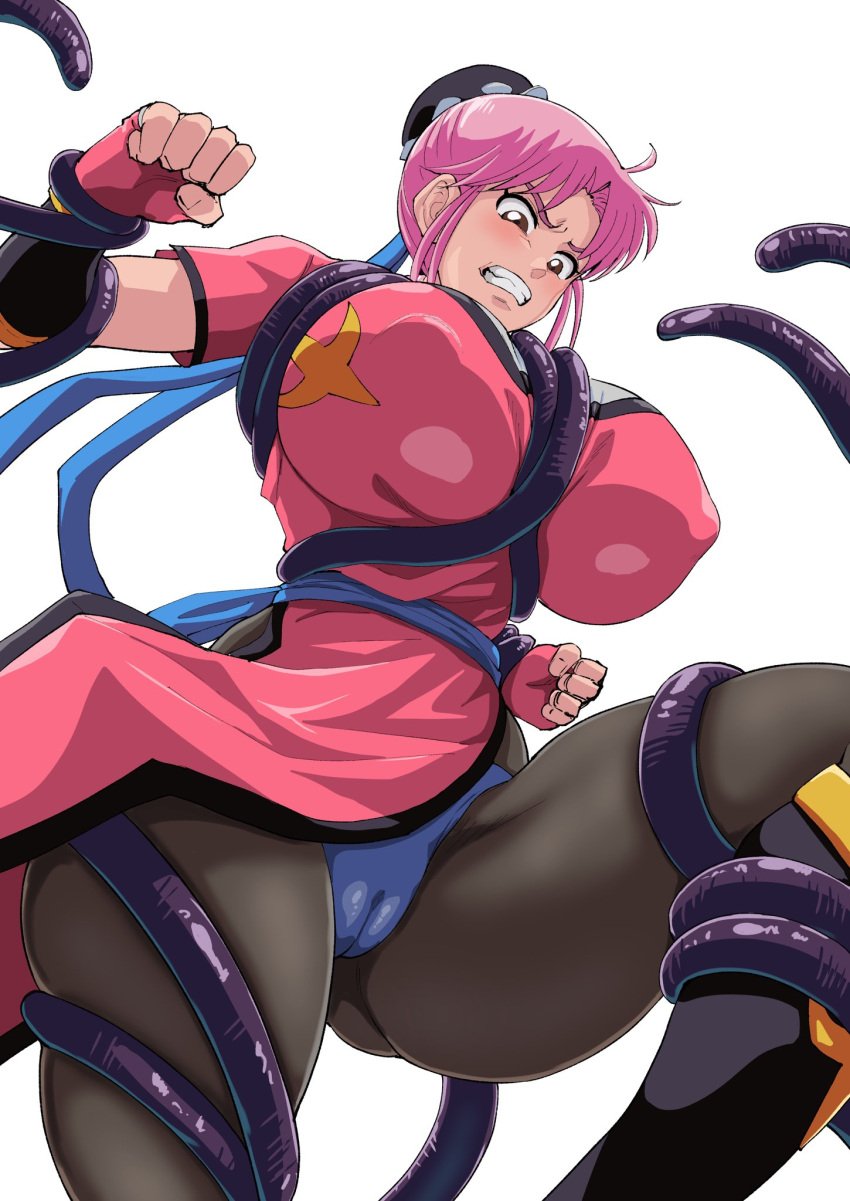 1girls big_breasts bimbo breasts busty cameltoe curvaceous curvy curvy_body curvy_female curvy_figure dragon_quest dragon_quest_dai_no_daibouken female fingerless_gloves gigantic_breasts huge_breasts imminent_sex iwao178 large_breasts maam pink_hair pussy restrained tentacle tentacle_on_female tentacles voluptuous