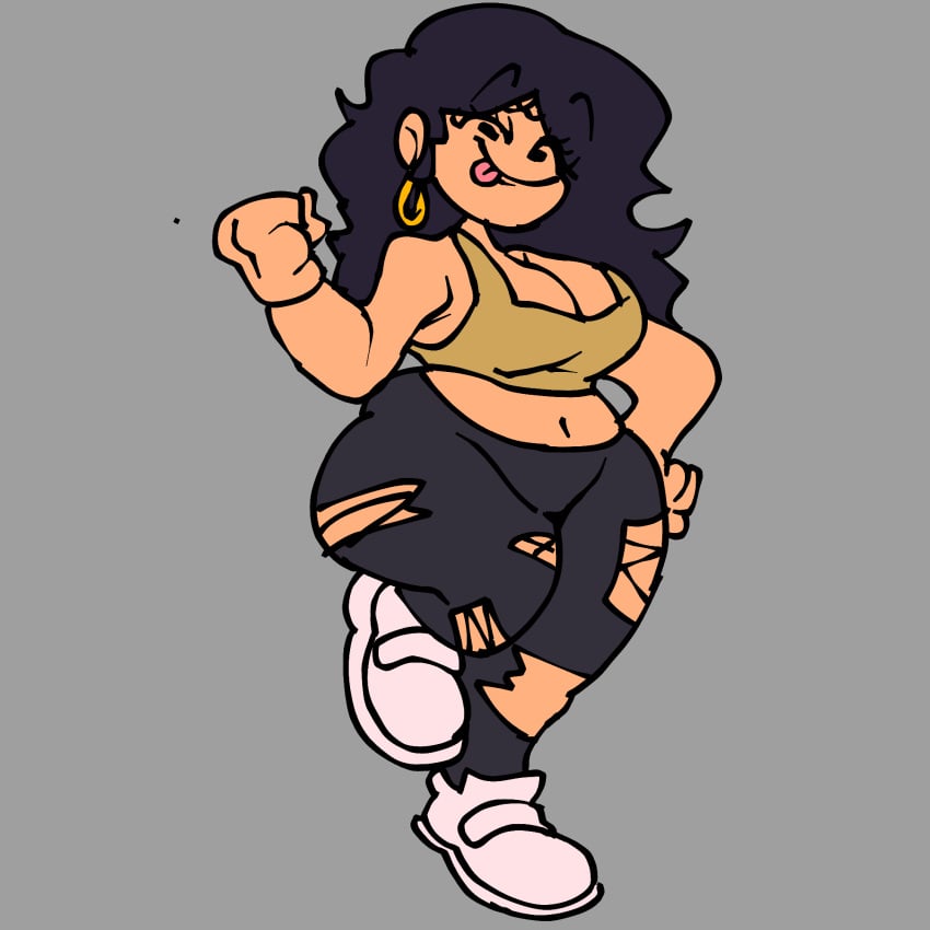 big_ass big_breasts friday_night_funkin friday_night_funkin_(baddies_mod) friday_night_funkin_mod jasmine_(friday_night_funkin) posing ripped_pants tank_top tongue_out traced