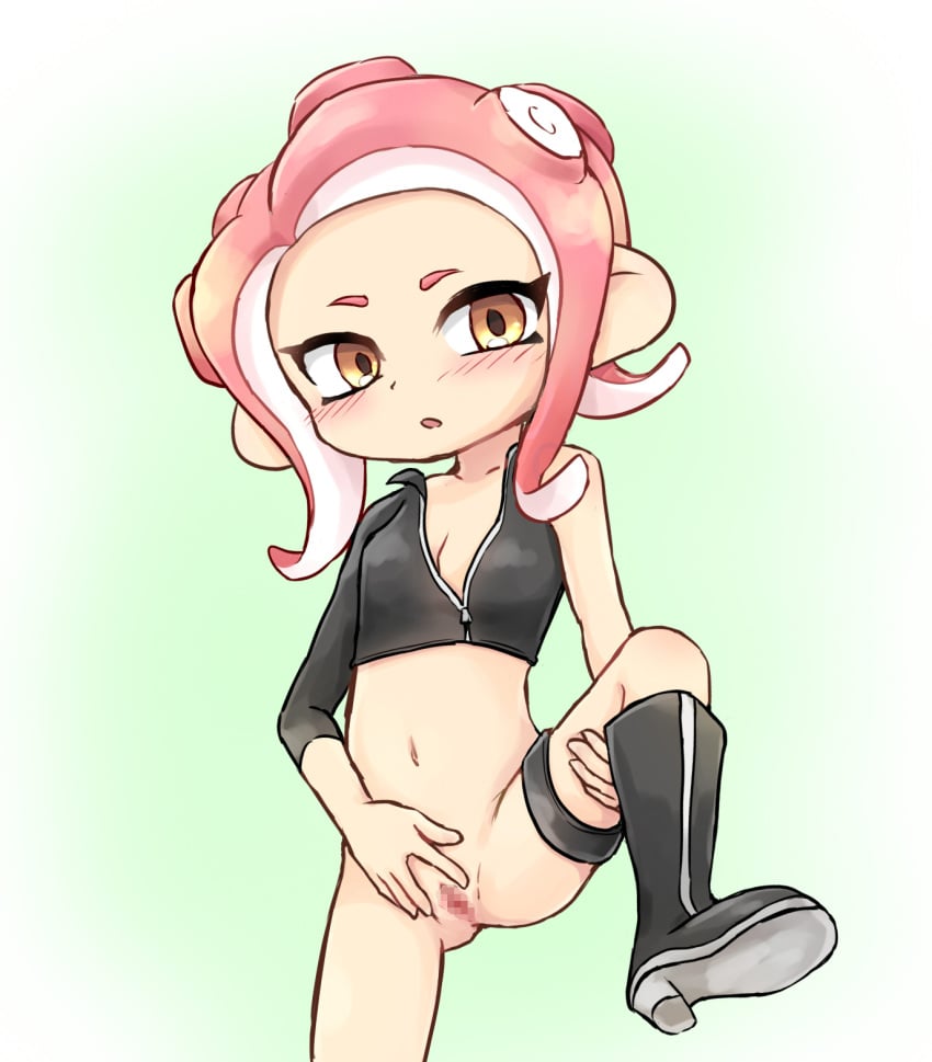 agent_8_(splatoon) censored female_masturbation masturbation nintendo octoling octoling_girl patricia_(splatoon) splatoon splatoon_2 splatoon_3 spread_pussy yunusuko zipper_down