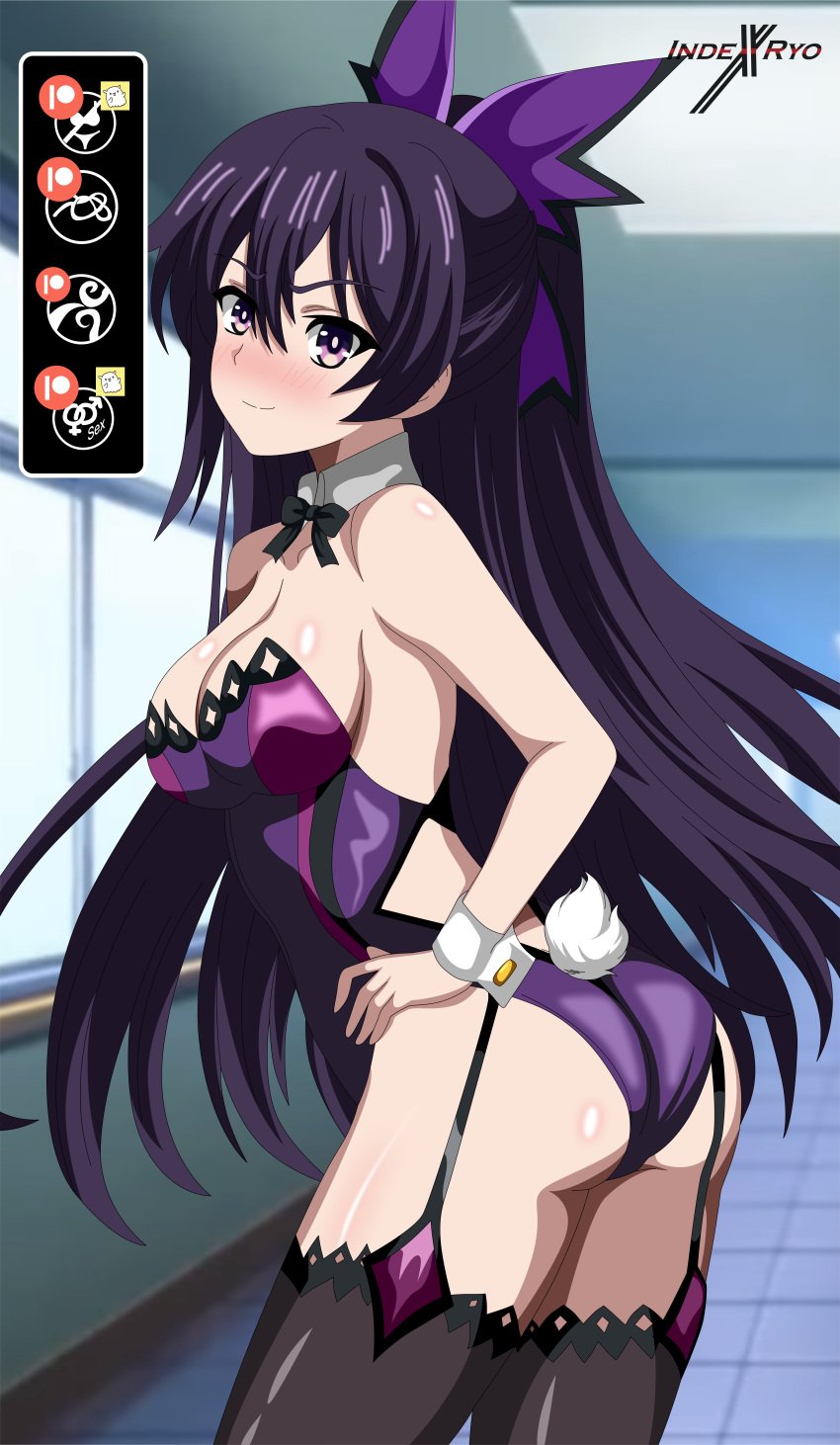 2d ass blush breasts bunny_tail cleavage date_a_live indexryo light-skinned_female lingerie long_hair purple_eyes purple_hair solo solo_female yatogami_tohka