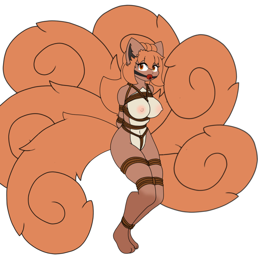 anthro ball_gag bondage bondage bound female gag generation_1_pokemon hi_res nintendo ofdark pokemon pokemon_(species) rope solo vulpix