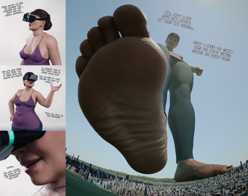 3d barefoot bigiolax brown_hair city extreme_size_difference feet foot_fetish foot_focus giantess giga_giantess mature mature_female milf mini_comic pov_feet soles stomping toes wrinkled_feet wrinkled_soles