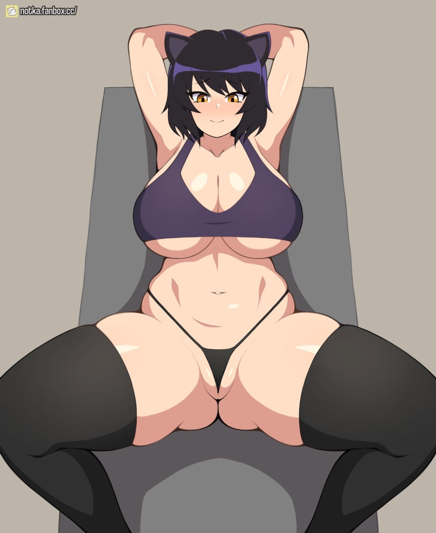 1girls armpits black_hair blake_belladonna breasts cat_ears catgirl female hips huge_breasts light-skinned_female light_skin notkadraw rwby short_hair thick_thighs thighs wide_hips