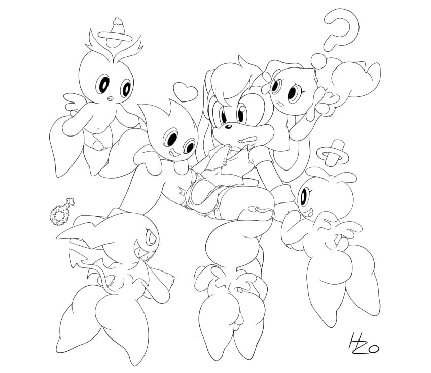 ass blush breasts bulge chao_(sonic) dark_chao erection female femboy furry genderswap_(ftm) havoczo hero_chao male penis rule_63 sega sketch sonic_(series) unbuttoned_pants vanilla_the_rabbit wings