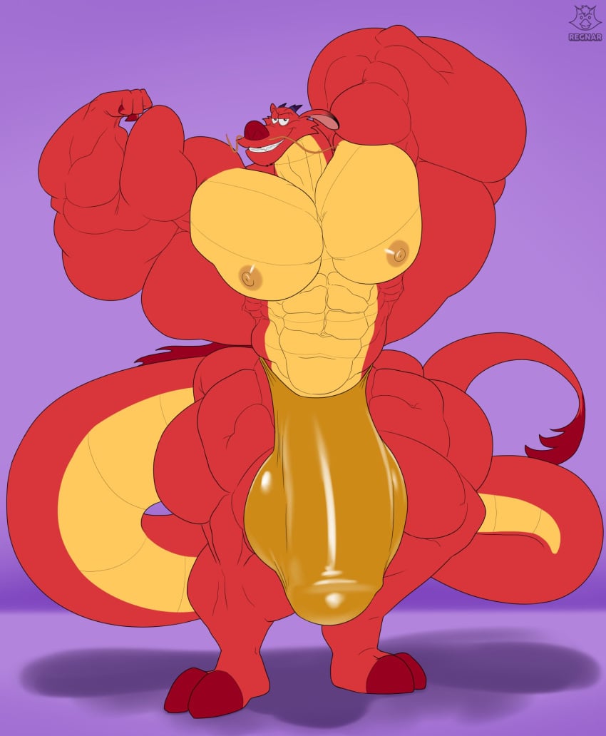 bodybuilder bulge furry hyper hyper_balls hyper_cock hyper_genitalia hyper_penis hyper_testicles male male_only mulan mulan_(1998_film) muscles muscular muscular_arms muscular_male mushu regnar