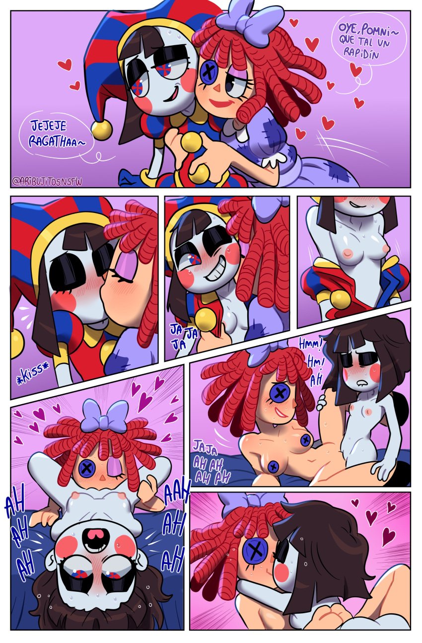 2girls ari_dibujitos blushing blushing_lines comic eating_pussy exposed_breasts female_only licking_pussy naked_female pomni_(the_amazing_digital_circus) pussy_eating quickie ragatha_(the_amazing_digital_circus) scissoring sex the_amazing_digital_circus undressing yuri