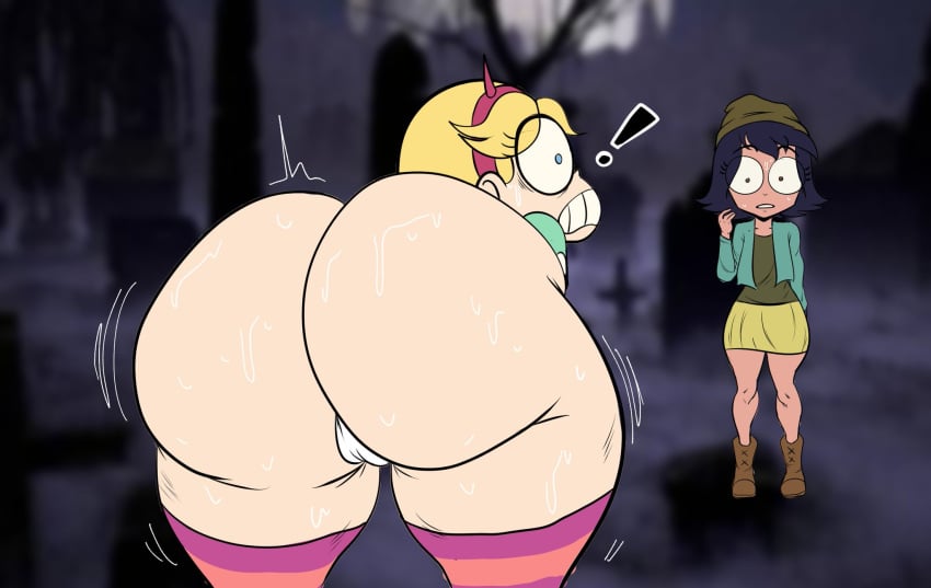 2girls accessory ass ass_focus big_ass black_hair blonde_hair disney fat_ass hat huge_ass janna_ordonia long_hair multiple_girls presenting_hindquarters short_hair star_butterfly star_vs_the_forces_of_evil stockings tagme thedomely thong