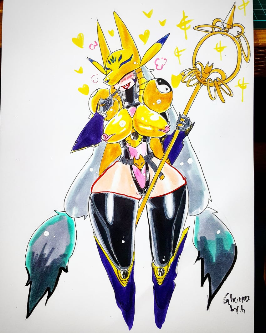 breasts digimon female gynoidherring photo_(medium) rubber sakuyamon