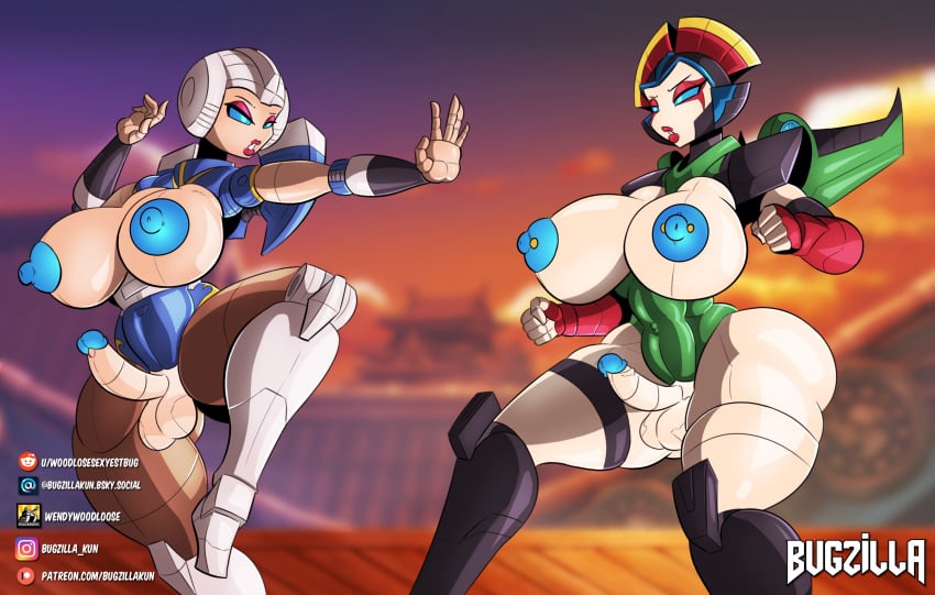 2futas abs arcee arcee_(g1) artist_name autobot big_breasts blue_nipples breasts bugzilla busty cammy_white_(cosplay) chun-li_(cosplay) cosplay futa_only futanari giant_breasts huge_breasts metallic_penis multiple_futa nipple_piercing nipples penis pierced_nipples puffy_nipples robot slim_waist street_fighter thick_thighs transformers voluptuous voluptuous_futanari windblade