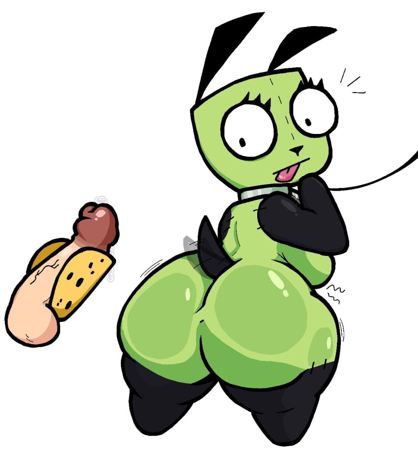 big_ass big_breasts big_penis breasts bubble_butt gir_(invader_zim) huge_ass huge_cock invader_zim lewdewott penis taco_shell thick_thighs white_background wide_hips