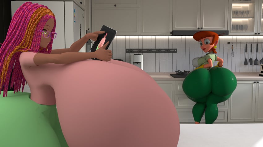 3d apron ass_bigger_than_head big_ass big_breasts big_butt black_skin black_vtuber blender braids breasts_bigger_than_head breasts_bigger_than_torso butt_bigger_than_head cartoon_milf cartoon_network cubia_vtuber cubia_vtuber cubia_vtuber(artist) cubia_vtuber_(artist) dark_skin daz3d daz_studio dexter's_laboratory dexter's_mom earrings glasses glasses_on_head gloves green_shirt huge_ass huge_breasts huge_butt hyper_ass hyper_breasts kitchen kitchen_appliance kitchen_counter kitchen_utensils leggings looking_back massive_ass massive_breasts massive_butt milf mommy mother multicolored_hair orange_hair pink_hair purple_glasses purple_hair red_hair smile tablet tight_clothing tight_fit tights top_heavy top_heavy_breasts virtual_youtuber vtuber yellow_earrings