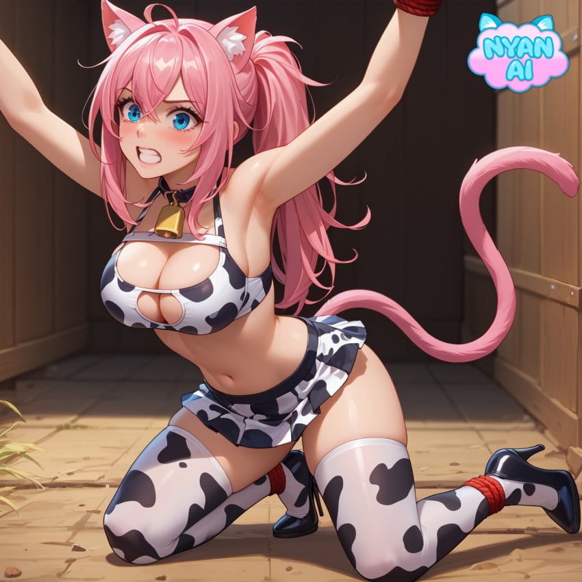 2d ai_generated armpit armpits arms_above_head arms_tied arms_up athletic big_breasts blue_eyes bondage bra breasts camp captured captured_girl cat_ears cat_girl cat_tail catgirl cleavage cosplay cow_print cow_tail cowbell cowkini curvy_female female female_focus fit_female front_view girl high_heels huge_breasts humanoid kanako kanako_vt keyhole keyhole_bra keyhole_clothing keyhole_underwear kneeling kneeling_female lewdtuber long_socks masochism mature_female mature_woman midriff neko nsfw nyan_ai nyanai on_display open_mouth outfit pink_hair pose rope rope_bondage roped_up roped_wrists scared scared_expression scared_face shiny_skin shocked shocked_expression shocked_face thick_thighs thigh_highs uncensored virtual_youtuber vtuber vtuberfanart vtubers white wrists_tied