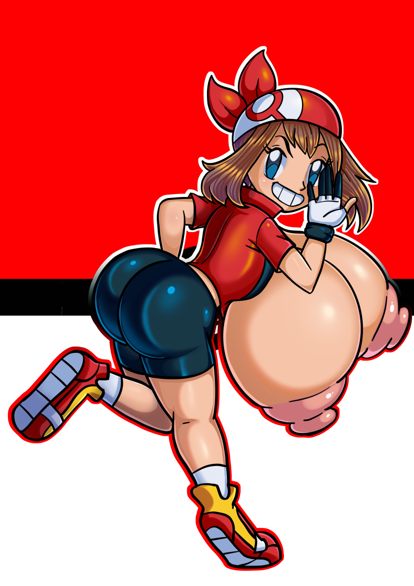 1girls ass bandana blue_eyes breasts breasts_out brown_hair clothed female game_freak hips huge_breasts large_breasts light-skinned_female light_skin long_hair may_(pokemon) nintendo nipples pokemon pokemon_rse thick_thighs thighs tisinrei wide_hips