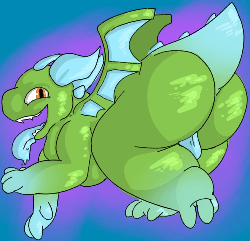 anthro ass baby_dragon backsack balls big_butt clash_(series) clash_royale dragon genitals green_body hi_res horn ivy_arts looking_at_viewer looking_back male mythological_creature mythological_scalie mythology nude open_mouth scalie simple_background smile solo supercell_(company) tail teeth thick_thighs tongue tongue_out wings