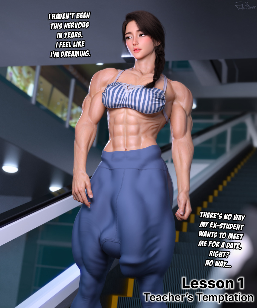 1futa 1girls 3d abs balls breasts brown_eyes brown_hair dark_eyes female futa_only futanari futaprisoner huge_balls huge_cock light-skinned_female light_skin muscles muscular muscular_female muscular_futanari song testicles