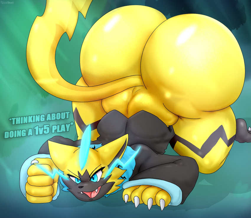 anthro anthro_only big_ass blue_eyes bubble_butt dumptruck_ass felid feline felis furry huge_ass male male_only nicolaowo pokemon pokemon_(species) tagme thick_thighs wide_hips zeraora