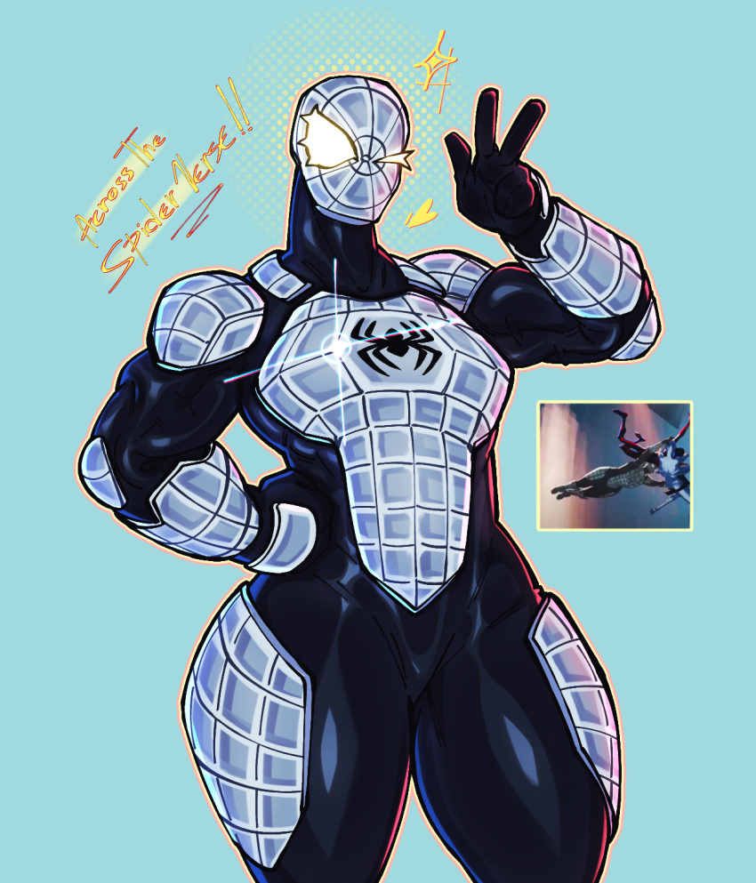 armor armor_plates armored_female background_character background_spider-people big_breasts black_bodysuit bodysuit breasts hand_on_hip marvel marvel_comics mask masked_female muscular muscular_female peace_sign reference_image rule_63 spider-armor spider-man:_across_the_spider-verse spider-man_(series) spider-woman superheroine thick_thighs thighs tight_clothing toned v_sign verski7 wink winking_at_viewer