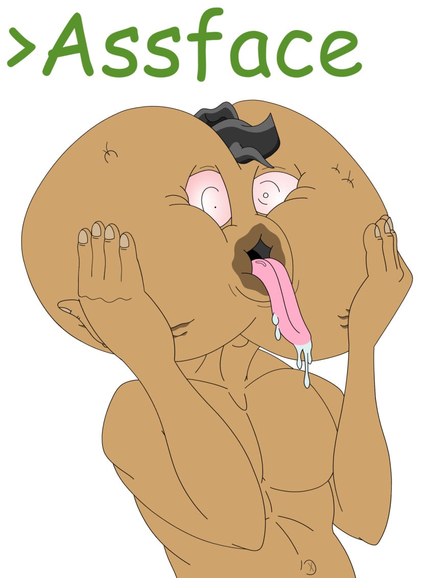 anus assface asshole black_hair body_horror brown_skin butthead dimples funny greentext holding_ass holding_face long_tongue male male_only mole self_upload sirknight tagme wtf