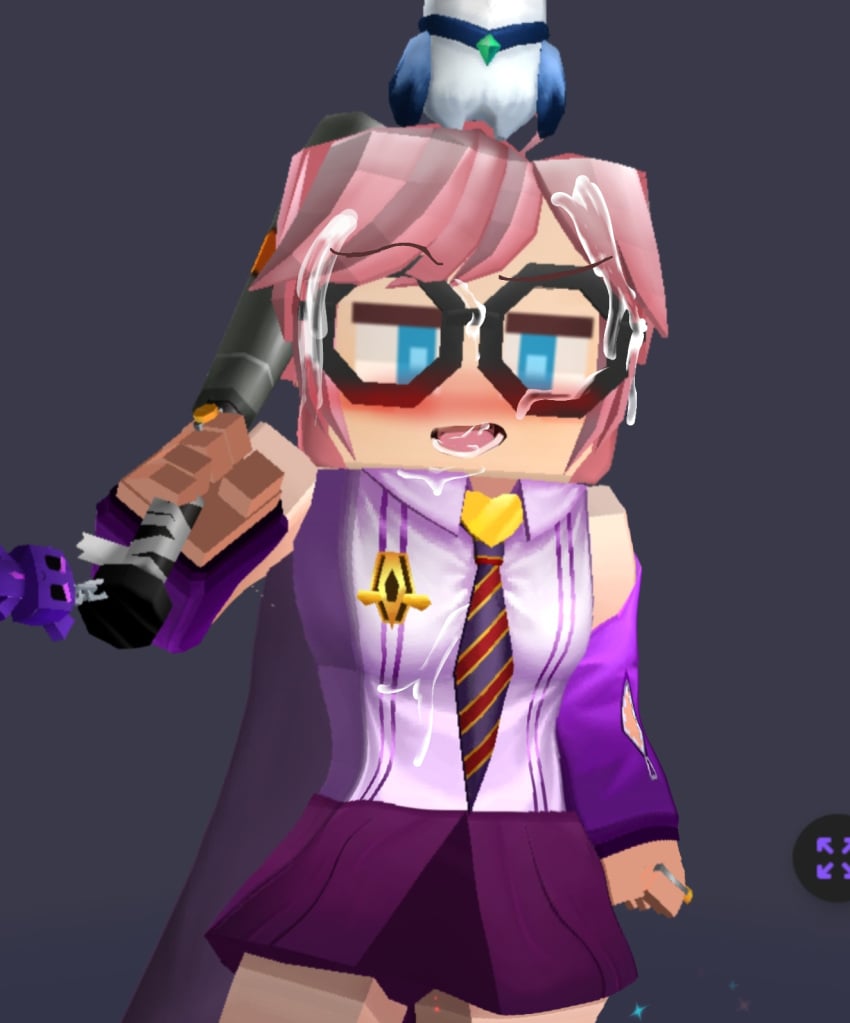 blockman_go blue_eyes cum_on_face game glasses pink_clothing pink_hair solo