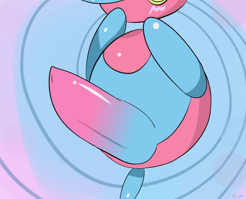 1boy big_penis blush embarrassed erection generation_4_pokemon hi_res male male_only nintendo pawn pawn_(artist) penis pokémon_(species) pokemon pokemon_dppt porygon-z shy simple_background solo text video_games watermark