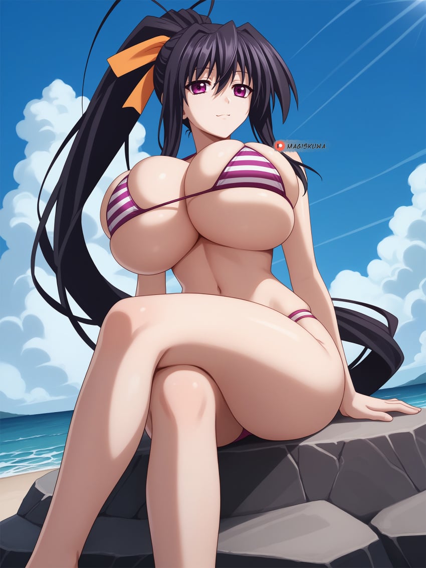 ai_generated akeno_himejima beach bikini high_school_dxd huge_breasts magiskuwa patreon swimsuit