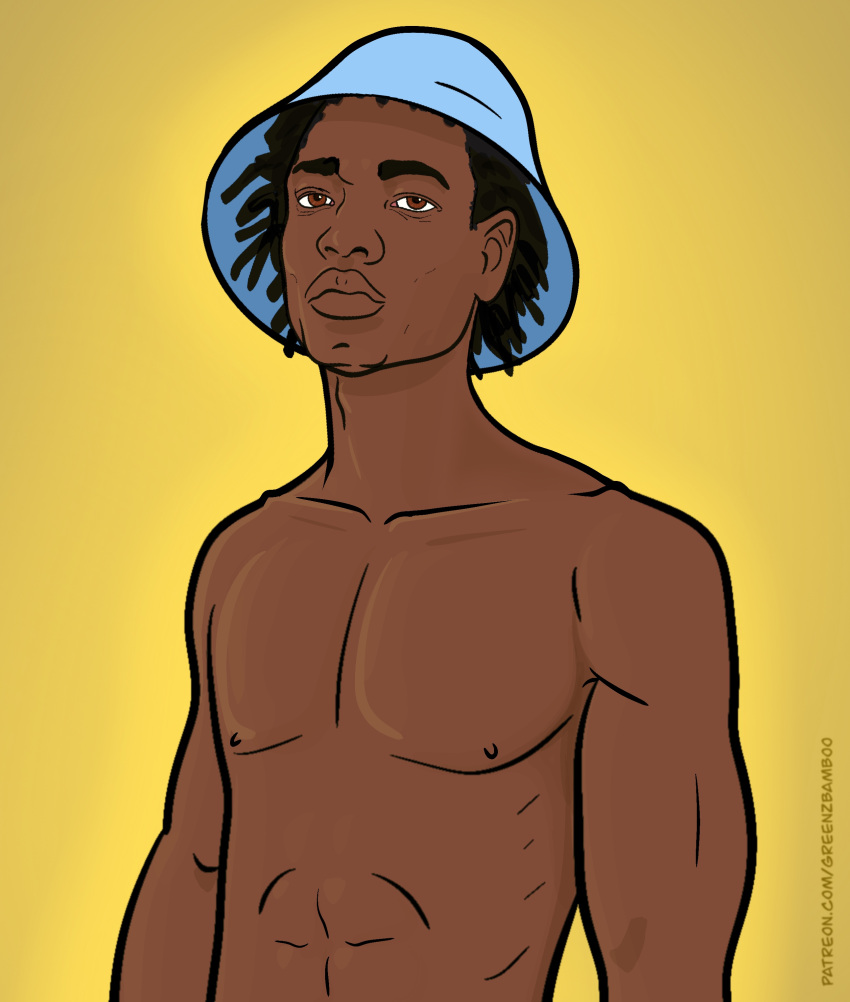 bare_chest blue_hat dark-skinned_male dark_skin greenzbamboo human human_only kinky_hair male male/male male_focus male_only self_upload