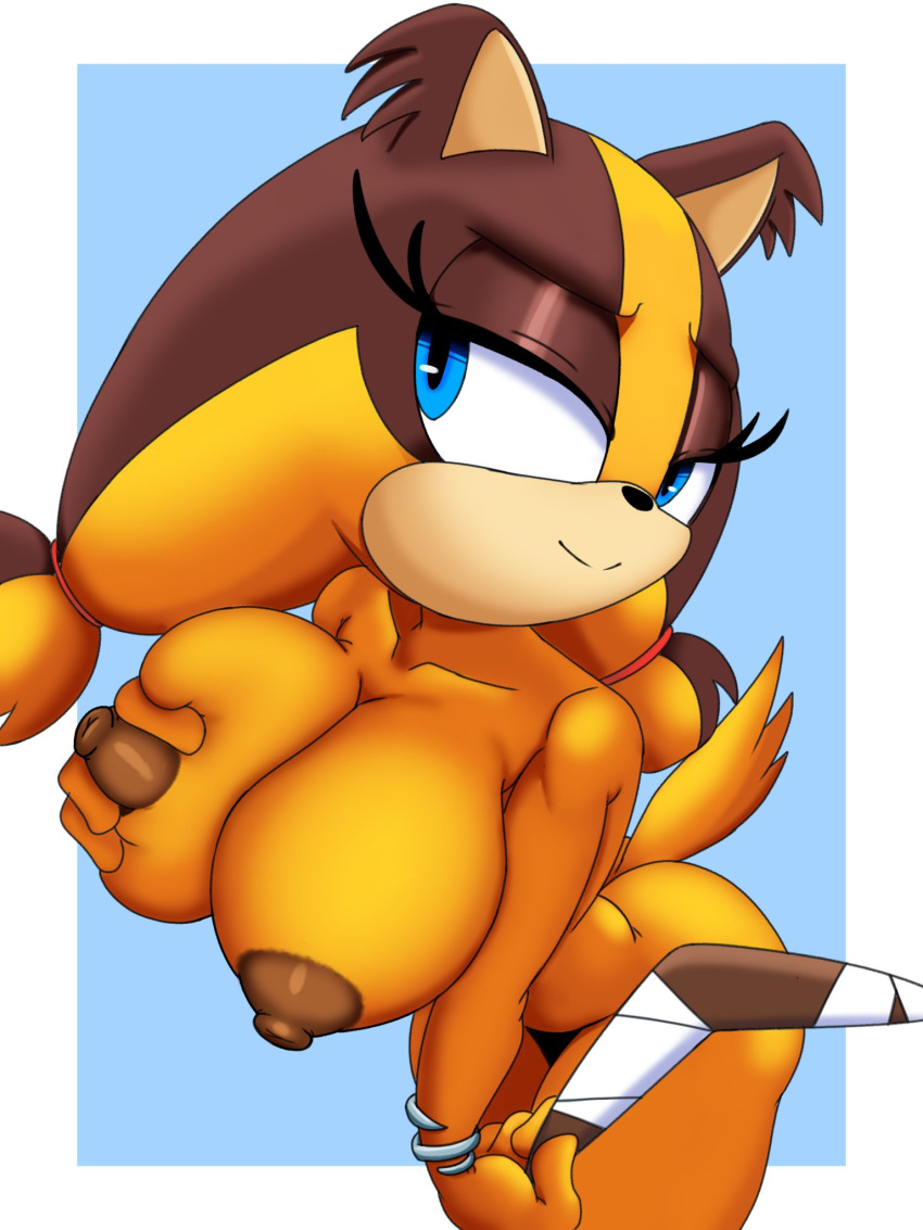 anthro areola ass badger big_breasts blue_eyes boomerang breast_squish breasts digital_media_(artwork) female fur half-closed_eyes hand_on_breast hi_res holding_breast looking_at_viewer mammal mustelid musteline narrowed_eyes nipples nude pliica_22 seductive sega simple_background smile solo sonic_(series) sonic_boom sonic_the_hedgehog_(series) squish sticks_the_badger tail