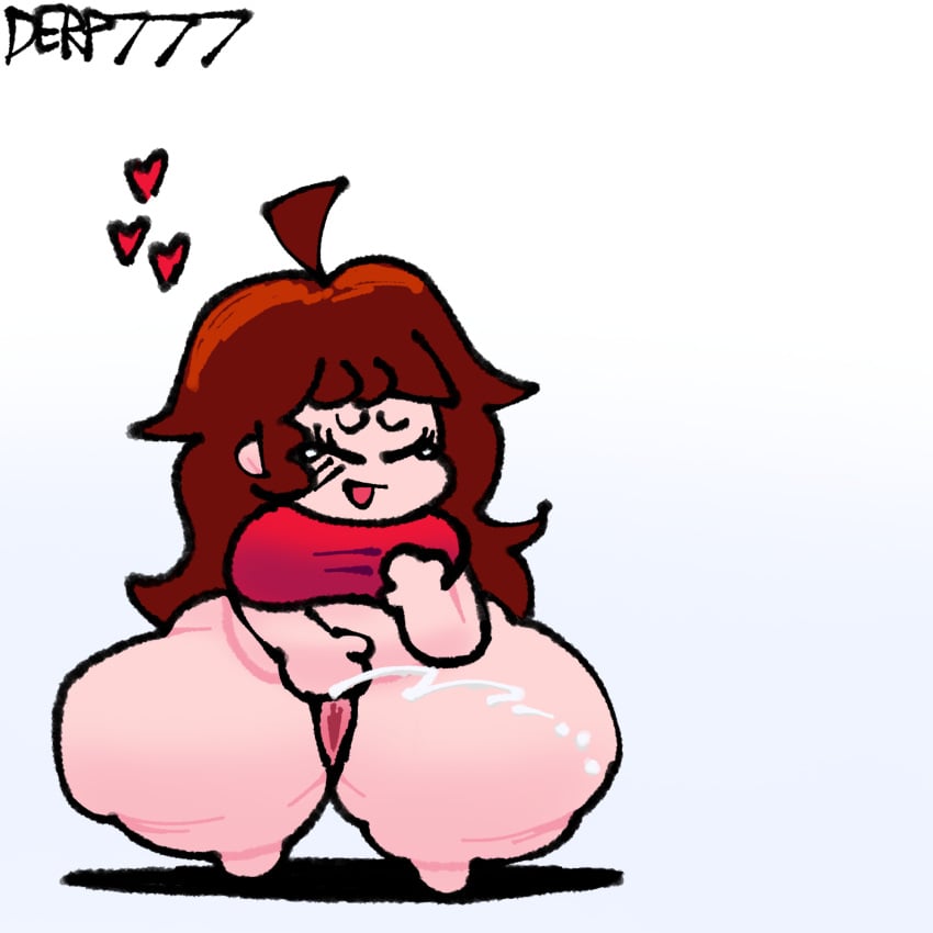 alternate_version_available auburn_hair bbw blush chubby closed_eyes derp777 fat friday_night_funkin girlfriend_(friday_night_funkin) heart horny horny_female no_panties no_shoes obese orgasm red_dress spread_pussy squatting squirting tagme tears