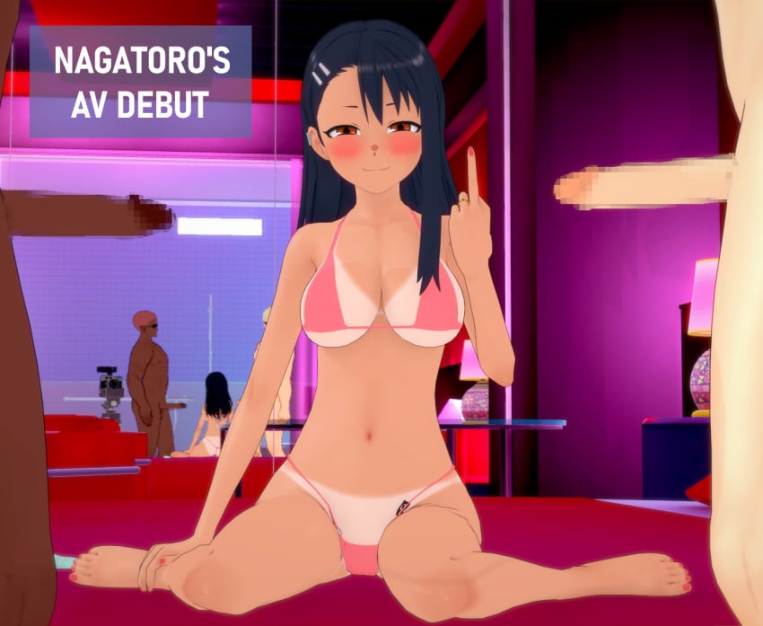 1girls 2boys 3d ass black_hair censored dark-skinned_male dark_skin female hayase_nagatoro human interracial long_hair male multiple_boys naked nude penis please_don't_bully_me,_nagatoro pussy simp_no_3769 tanned