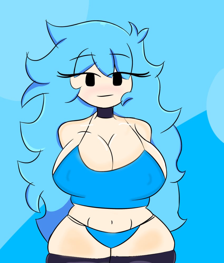 1girls big_breasts bikini bikini_bottom bikini_top blue_hair blush breasts female female_focus female_only friday_night_funkin hanbruer skyblue skyblue_(friday_night_funkin) smile smiling_at_viewer thick_body thick_hips thick_thighs thighs