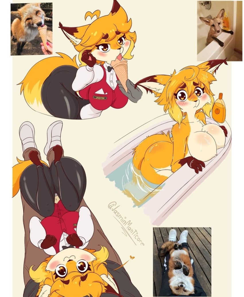 anthro bathtub fox fox_ears fox_girl furry ice_cream jasminthemanticore original_character real_life_insert