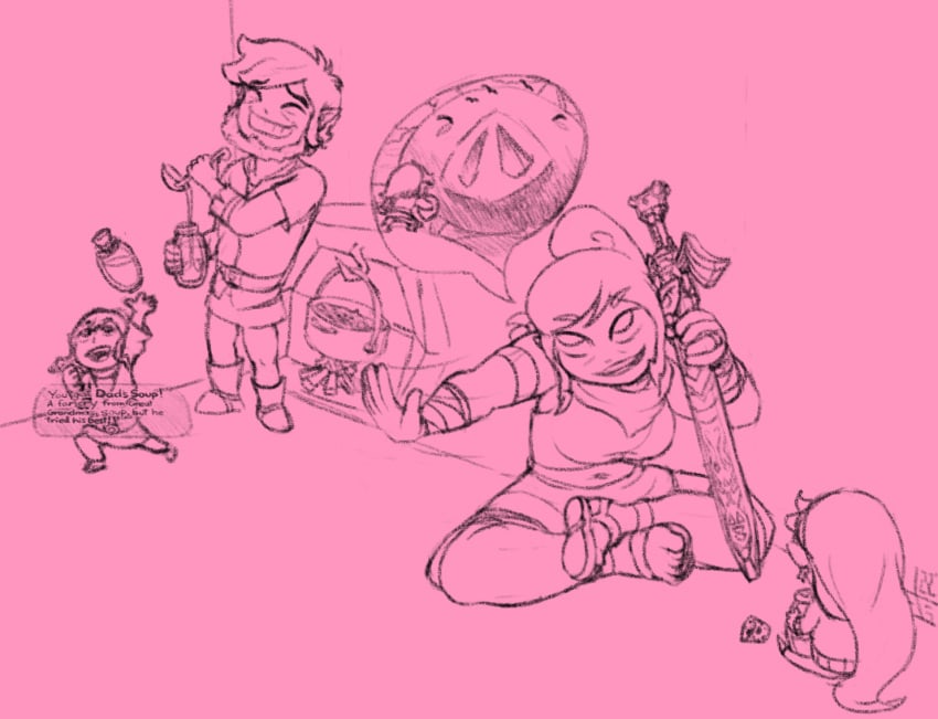 2022 family link master_sword monochrome older_female older_male pirate self_upload sfw sketch soup tetra the_legend_of_zelda toon_link yetig