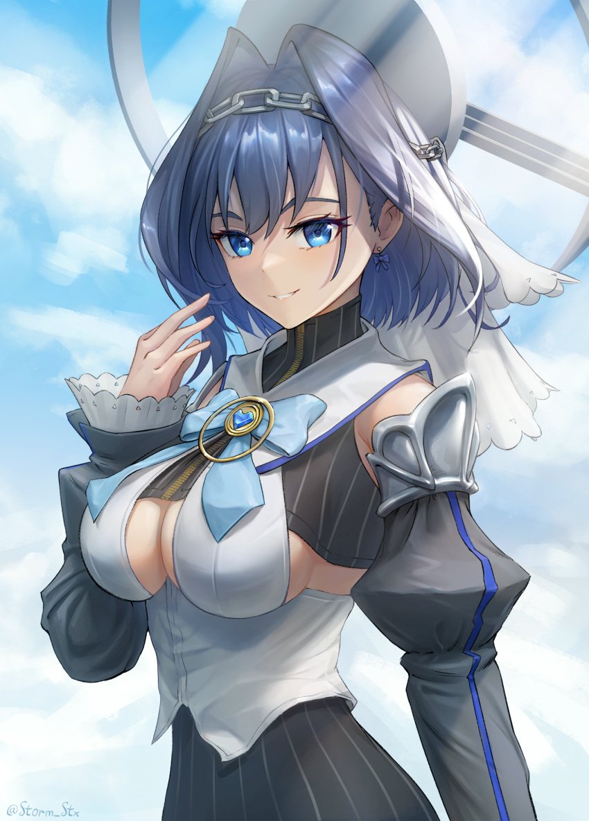 big_breasts blue_eyes blue_hair breasts cleavage female hololive hololive_english hololive_english_-council- hololive_english_-promise- huge_breasts kelfii large_breasts ouro_kronii solo storm_stx underboob virtual_youtuber wholesome