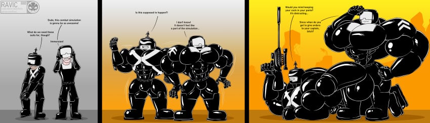 2boys absurd_res assimilation bodysuit hyper hyper_muscles hyper_penis latex muscle_growth penis rubber tankmen transformation