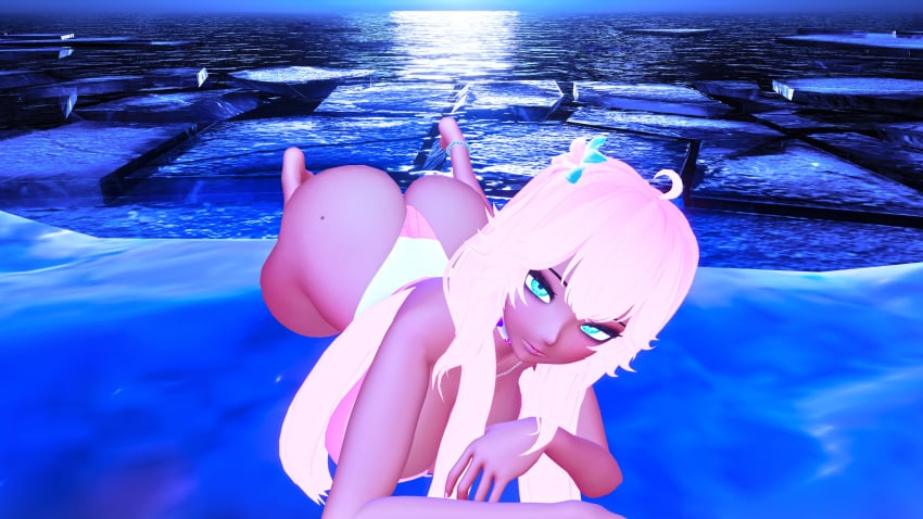 alien/human alien_girl big_ass big_breasts big_butt blue_eyes dark-skinned_female dark_skin flower flower_in_hair hentaivr lewdtuber mistygarden pink_hair virtual_youtuber vrchat vrchat_model vtuber vtuberhub vtubers