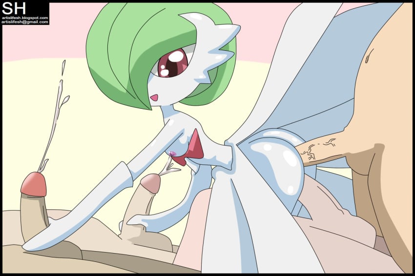 1girls 4boys anal anal_sex breasts cowgirl_position cum double_handjob double_penetration dress ejaculation elbow_gloves female female_on_top gang gardevoir girl_on_top gloves green_hair group handjob handjob_multitask happy humanoid love male masturbation mega-gardevoir mega_evolution mega_gardevoir multiple_boys multitasking on_top penetration penis pink_eyes plant pokémon_(species) pokemon pokemon_(species) pokemon_rse red_eyes ride riding sex shika-hina short_hair smile straight vaginal_penetration white_dress white_elbow_gloves white_gloves white_skin