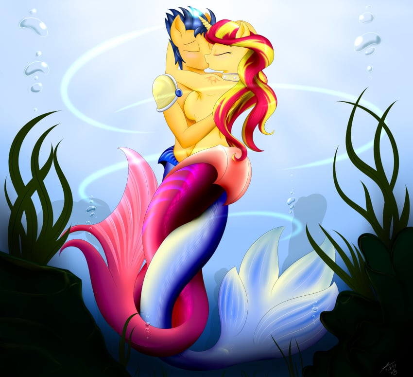 1boy 1girls 2014 absurd_res anthro anthrofied armor blonde_hair blue_hair blueondrive blush breasts bubble closed_eyes clothed clothing collar digital_media_(artwork) duo embrace entwined_tails equestria_girls equid equine female fish_tail flash_sentry friendship_is_magic full-length_portrait glowing hair hasbro hi_res horn kiss_on_lips kissing magic male mammal marine merfolk multicolored_hair my_little_pony mythological_creature mythological_equine mythology outline portrait red_hair rock romantic romantic_couple seaweed side_boob sparkles split_form sunset_shimmer tail tail_coil topless two_tone_hair underwater unicorn water