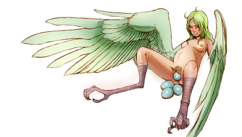 1girls avian birth egg egg_laying female female_only harpy monet_(one_piece) one_piece pregnant pubic_hair pussy simple_background solo spread_legs spreading unknown_artist