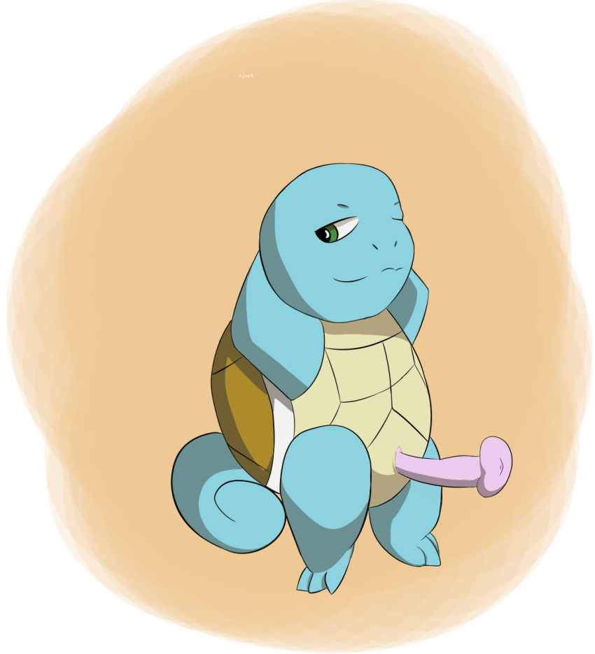 1boy anatomically_correct anatomically_correct_penis big_penis erection hands_behind_head hi_res male male_only nintendo one_eye_closed pawn pawn_(artist) penis pokemon simple_background solo squirtle video_games