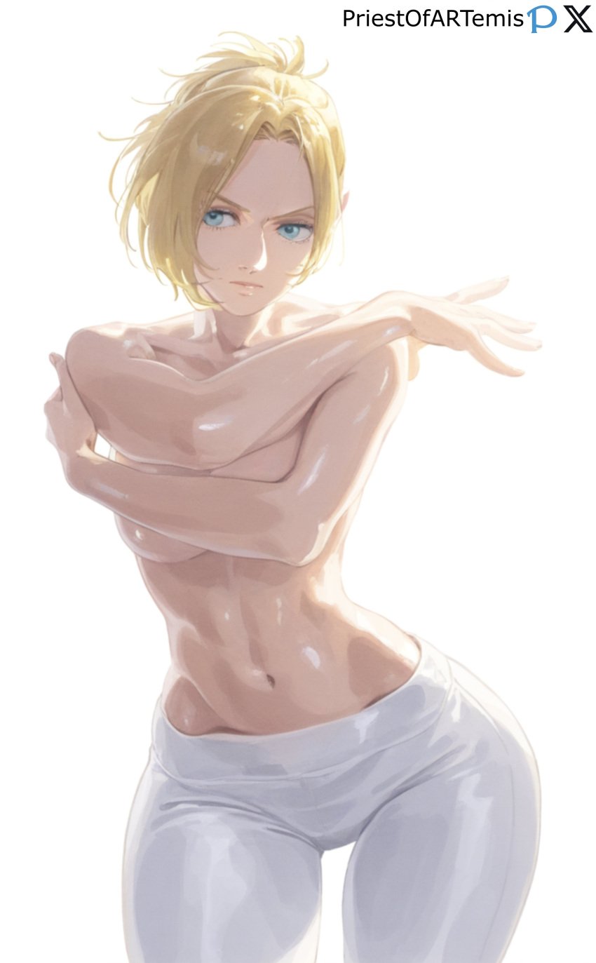 1girls abs ai_generated annie_leonhardt attack_on_titan blonde_hair blue_eyes color female female_focus female_only fit fit_female medium_breasts muscular muscular_female priestofart simple_background solo solo_female solo_focus tagme tagme_(artist) tagme_(character) white_background white_pants wide_hips