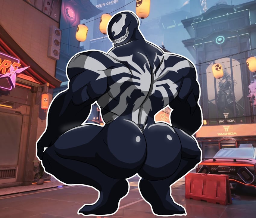 1boy 2024 alien ass ass_focus big_ass big_butt big_muscles broly_culo butt butt_focus crouching grin hi_res humanoid looking_back male male_only marvel marvel_rivals meme monster muscular muscular_humanoid muscular_male parody sharp_teeth shorovdt smile solo spider-man_(series) spread_legs spreading symbiote teeth venom venom_(marvel) venom_(marvel_rivals)