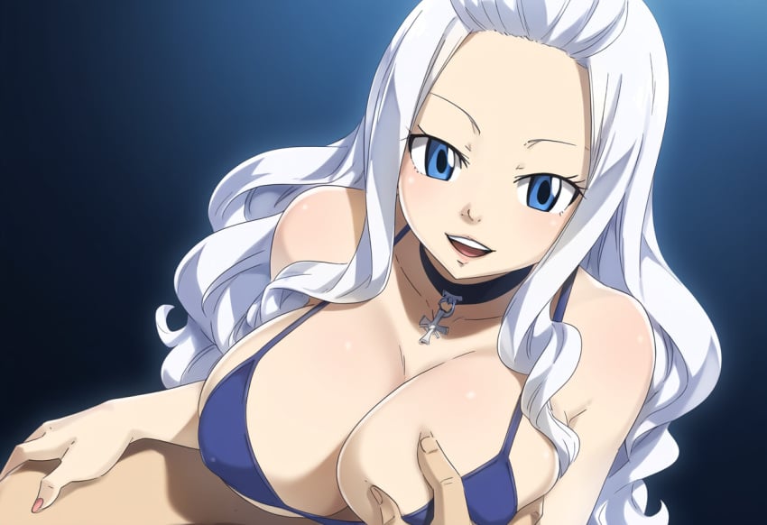 1boy 1girls breast_grab breasts fairy_tail female large_breasts long_hair mirajane_strauss mullon pov pov_hands topknot voluptuous voluptuous_female white_hair