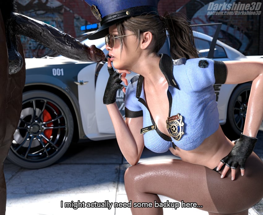 1boy 1boy1girl 1female 1girls 1male 3d 3dx big_balls big_penis brown_hair brunette capcom claire_redfield claire_redfield_(jordan_mcewen) dark-skinned_male dark_skin darkshine3d erect_penis erection female female_focus glasses huge_cock imminent_fellatio interracial light-skinned_female light_skin male male/female muscular muscular_male naked naked_male oiled oiled_body oiled_skin on_knees pantyhose penis penis_awe police police_car police_hat police_officer police_uniform policewoman pubic_hair resident_evil resident_evil_2 resident_evil_2_remake straight sunglasses tagme text uncensored veiny veiny_penis