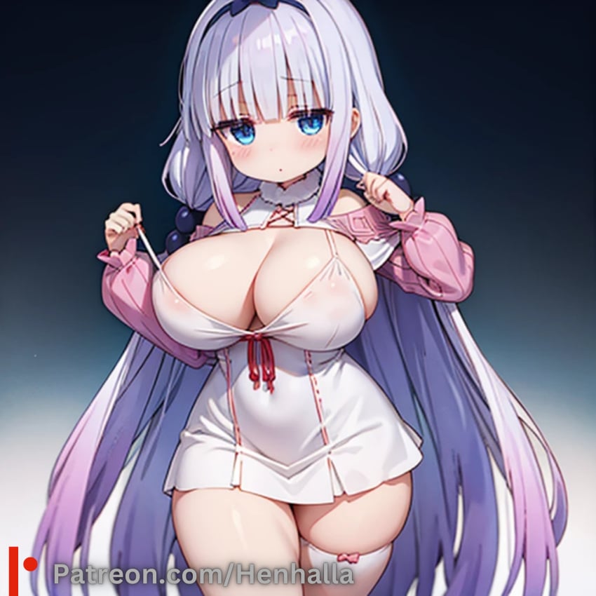 1girls ai_generated big_breasts blue_eyes breasts dress henhalla kanna_kamui solo solo_female young younger_female