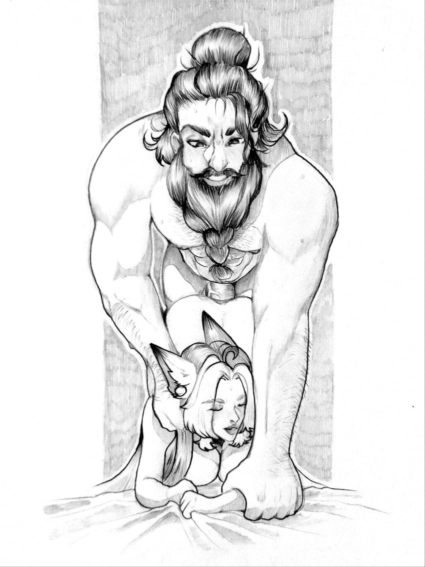 amphetamine_uwu_(artist) androgynous bartel beard bearded big_arms big_beard big_biceps big_boobs big_breasts big_hands big_male big_pecs big_penis braided_beard cat_ears cat_girl doggy_style dominant dominant_male domination enjoying enjoying_sex facial_hair female_penetrated from_above from_behind from_behind_position grabbing_arm hair_bun hairy hairy_arms hairy_chest hairy_male handsome human_male hunk interspecies interspecies_fuck interspecies_sex long_hair_male loving_it loving_sex male_human manly muscle muscular muscular_male neko pencil_(artwork) pleasured pleasured_face pleasured_female pleasured_male size_difference sketch smiling straight straight_sex sweat sweaty thick_penis traditional_art traditional_media traditional_media_(artwork) vaginal_insertion vaginal_penetration vaginal_sex veiny_penis